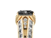 Radiant Cut Vintage Milgrain Engagement Ring Setting for a Black Center | Hidden Halo | Yellow Gold