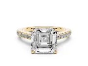 Asscher Cut Hidden Halo Pave Engagement Ring Setting | Claw Prongs | Yellow Gold