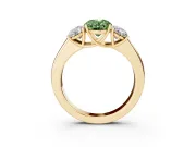 Fancy Green Three-Stone Oval Cut Diamond Ring Set in Yellow gold with Matching Prong Settings and Plain Band