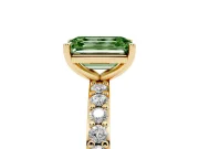Fancy Green Emerald Cut Diamond Solitaire Set in Yellow gold with Round Pavé Band and Prong Setting