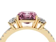 Asscher Cut Three Stone Engagement Ring Setting for a Fancy Pink Lab-Grown Diamond | Pave Shoulders | Yellow Gold