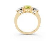 Fancy Yellow Oval Cut Diamond Three-Stone Ring Set in Yellow gold with Prong Setting and Classic Band