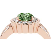 Fancy Green Oval Cut Diamond Scalloped Halo Ring Set in Rose gold with Pavé Split Shank