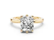 Radiant Cut Diamond Solitaire Engagement Ring Set in Yellow gold with Slim Tapered Solitaire Band