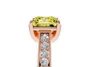 Princess Cut Hidden Halo Engagement Ring Setting for a Fancy Yellow Lab-Grown Diamond | Milgrain Pave | Rose Gold