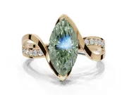 Marquise Bypass Solitaire Engagement Ring Setting for a Fancy Green Lab-Grown Diamond | Pavé Strands | Yellow Gold