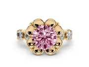 Round Floral Engagement Ring Setting for a Fancy Pink Lab-Grown Diamond | Petal Frame | Yellow Gold