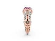 Fancy Pink Heart Cut Diamond Vintage-Inspired Milgrain Ring Set in Rose gold with Accent Split Shank