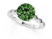 Fancy Green Round Cut Diamond Solitaire Ring Set in Silver with Infinity Twist Pavé Band