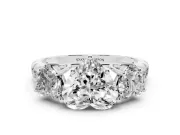 Heart-Shaped Three Stone Engagement Ring Setting | Accented Shoulders | Sterling Silver