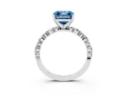 Fancy Blue Asscher Cut Diamond Prong Set Engagement Ring Set in White gold with Round Accent Pavé Band