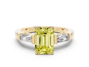 Emerald Cut Three Stone Engagement Ring Setting for a Fancy Yellow Lab-Grown Diamond | Tapered Baguettes | Yellow Gold