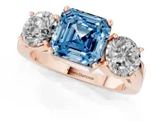 Asscher Cut Three Stone Engagement Ring Setting for a Fancy Blue Lab-Grown Diamond | Wide Plain Band | Rose Gold