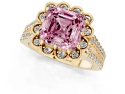 Asscher Cut Floral Halo Engagement Ring Setting for a Fancy Pink Lab-Grown Diamond | Pavé Split Shank | Yellow Gold