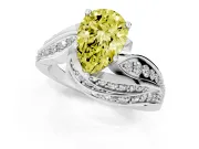 Fancy Yellow Pear Cut Diamond Solitaire Ring Set in Silver with Layered Twist Pavé Band