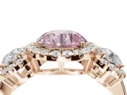 Round Three Stone Halo Engagement Ring Setting for a Fancy Pink Lab-Grown Diamond | Rose Gold