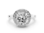 Round Cut Diamond Halo Ring Set in Silver with Solitaire Band and Prong Setting