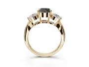 Fancy Black Round Cut Lab-Grown Diamond Three-Stone Ring Set in Yellow Gold with Channel-Set Band and Prong Setting