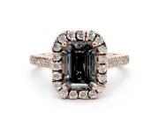 Emerald Cut Halo Engagement Ring Setting for a Black Center | Tapered Band | Rose Gold