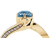 Emerald Cut Bypass Pavé Solitaire Engagement Ring Setting for a Fancy Blue Lab-Grown Diamond | Angled Head | Yellow Gold