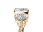 Radiant Cut Three Stone Engagement Ring Setting | Tapered Pave Band | Yellow Gold