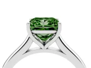 Fancy Green Princess Cut Diamond Solitaire Ring Set in Platinum with Cathedral Band and Prong Setting