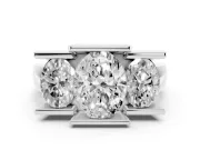 Oval Channel-Set Three Stone Engagement Ring Setting | Wide Flat Band | Sterling Silver