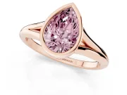 Fancy Pink Bezel Set Pear Cut Diamond Solitaire Ring Set in Rose gold with Tapered Band