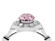 Fancy Pink Pear Cut Diamond Halo Engagement Ring Set in Silver with Twisted Band and Prong Setting