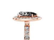 Fancy Black Pear Cut Diamond Halo Ring Set in Rose gold with Bezel Frame and Pavé Band