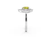 Fancy Yellow Heart Cut Diamond Cluster Halo Ring Set in White gold with Marquise and Round Accents