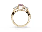 Emerald Cut Three Stone Engagement Ring Setting for a Fancy Pink Lab-Grown Diamond | Tapered Pave Band | Yellow Gold