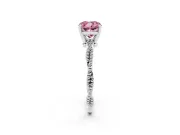 Fancy Pink Cushion Cut Diamond Solitaire Ring Set in Platinum with Twisted Band and Bead Prong Setting