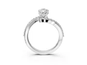 Pear-Shaped Bypass Pavé Solitaire Engagement Ring Setting | Swirl Band | White Gold