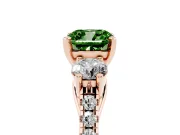 Cushion Cut Three-Stone Engagement Ring Setting for a Fancy Green Lab-Grown Diamond | Rose Gold