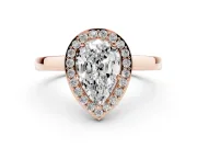 Pear Cut Diamond Halo Ring Set in Rose gold with Solitaire Band and Prong Setting