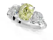 Cushion Cut Three Stone Engagement Ring Setting for a Fancy Yellow Lab-Grown Diamond | Tapered Pave Band | Platinum