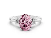 Oval Three Stone Engagement Ring Setting for a Fancy Pink Lab-Grown Diamond | Round Side Stones | Sterling Silver