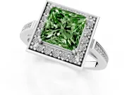 Princess Cut Halo Engagement Ring Setting for a Fancy Green Lab-Grown Diamond | Polished Halo Rim | Platinum