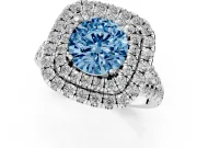 Round Halo Split Shank Engagement Ring Setting for a Fancy Blue Lab-Grown Diamond | Pavé Strands | White Gold