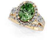 Oval Halo Split Shank Engagement Ring Setting for a Fancy Green Lab-Grown Diamond | Round Side Stones | Yellow Gold
