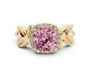 Cushion Cut Floral Halo Engagement Ring Setting for a Fancy Pink Lab-Grown Diamond | Yellow Gold