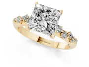 Princess Cut Diamond Cluster Solitaire Ring Set in Yellow gold with Prong Setting