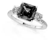 Asscher Cut Three Stone Engagement Ring Setting for a Black Center | Pavé Shoulders | Sterling Silver