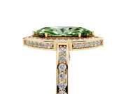 Fancy Green Marquise Cut Diamond Halo Pavé Split Shank Ring Set in Yellow gold with Prong Setting