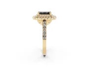 Fancy Black Emerald Cut Diamond Double Halo Statement Ring Set in Yellow gold with Pavé Band