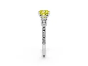 Cushion Cut Three Stone Engagement Ring Setting for a Fancy Yellow Lab-Grown Diamond | Pavé Band | White Gold
