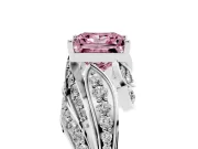 Fancy Pink Princess Cut Diamond Solitaire Ring Set in Platinum with Layered Twist Pavé Band