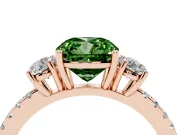 Cushion Cut Three Stone Engagement Ring Setting for a Fancy Green Lab-Grown Diamond | Pave Shoulders | Rose Gold
