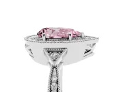 Fancy Pink Pear Cut Diamond Halo Engagement Ring Set in Platinum with Milgrain Pavé Band